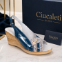 Sandale damă bleumarin din piele naturală lăcuită cu talpă pană S50LACBLM